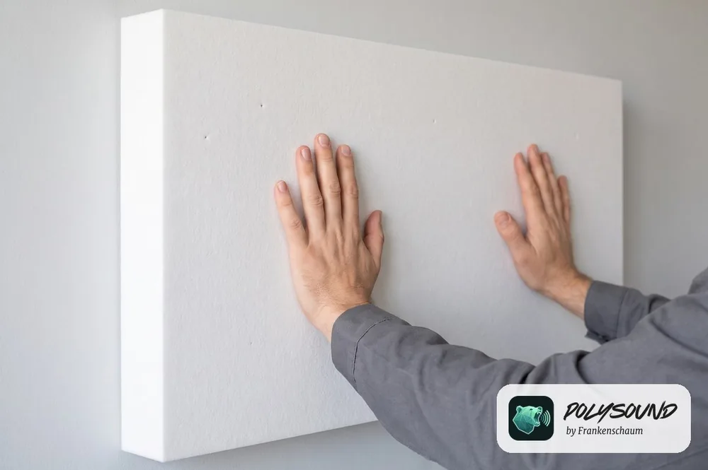 Platte mit flachen Händen an die Wand drücken