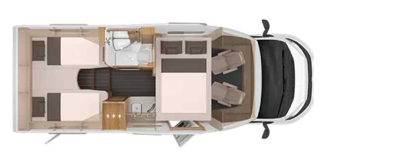 Draufsicht Knaus Sky Wave 650 MEG – Lage der Betten im Fahrzeug