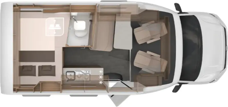 Draufsicht Knaus Tourer Van 500 MQ – Lage der Betten im Fahrzeug