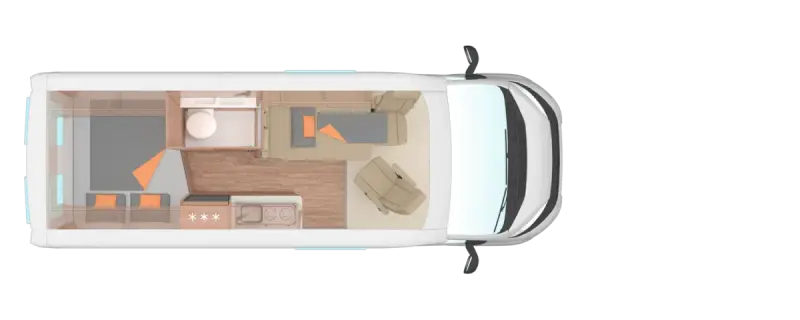 Draufsicht Weinsberg CaraBus 600 MQ – Lage der Betten im Fahrzeug
