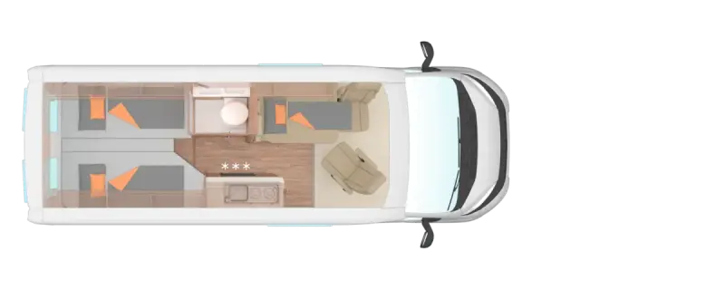 Draufsicht Weinsberg CaraBus 600 ME – Lage der Betten im Fahrzeug