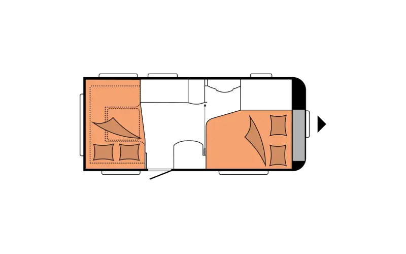 Draufsicht Hobby Excellent Easy 460 UFe – Lage der Betten im Fahrzeug