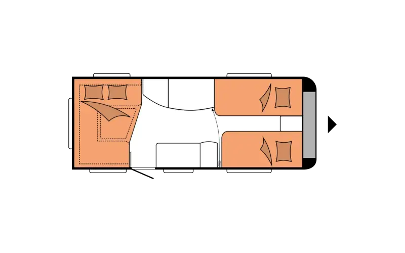 Draufsicht Hobby Premium 495 UL – Lage der Betten im Fahrzeug