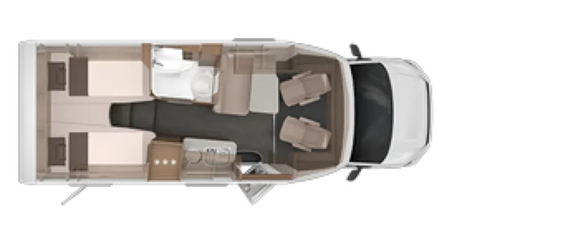 Knaus Van TI 640 MEG Vansation, Baujahr 2023: Draufsicht mit der Lage der Betten