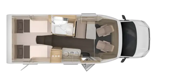 Draufsicht Knaus Van TI Plus 650 MEG Platinum Selection – Lage der Betten im Fahrzeug