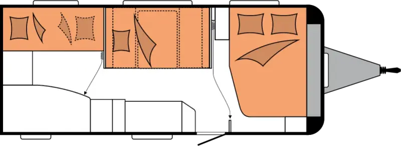 Draufsicht Hobby De Luxe 545 KMF – Lage der Betten im Fahrzeug