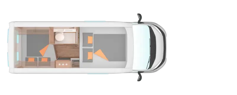 Draufsicht Weinsberg CaraBus 600 DQ – Lage der Betten im Fahrzeug