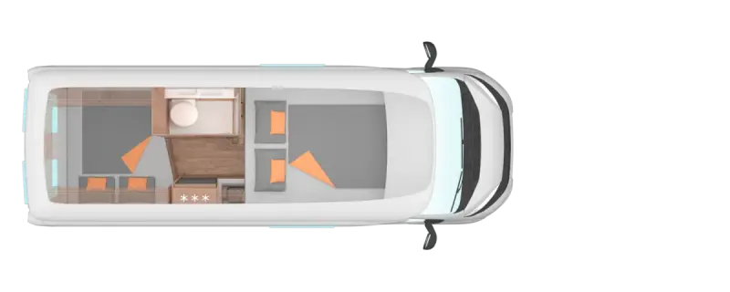 Draufsicht Weinsberg CaraBus 600 MQH – Lage der Betten im Fahrzeug