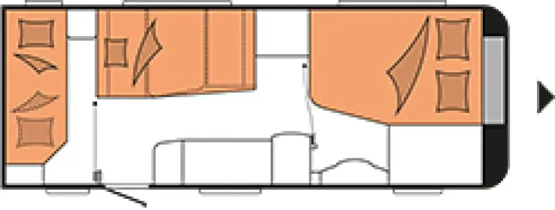 Draufsicht Hobby Premium 540 KMFE – Lage der Betten im Fahrzeug