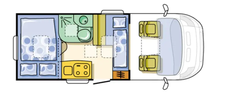 Draufsicht Adria Compact SP – Lage der Betten im Fahrzeug