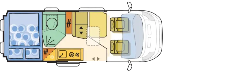 Draufsicht Adria Twin 600 SPT Family – Lage der Betten im Fahrzeug