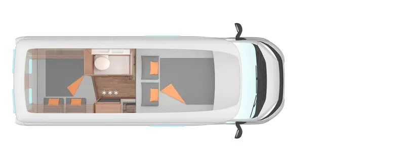 Draufsicht Baujahr 2019, Lage der Betten im Fahrzeug