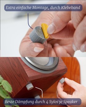 PolySound® Resonanzdämpfer OneforAll - 8 Stück - Farbe: grau (effektiver Resonanzdämpfer/Absorber für kleine und größere Geräte, Lautsprecher)