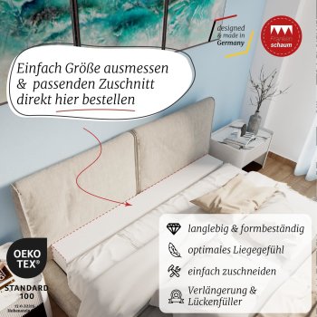 Frankenschaum Premium Matratzenverlängerung - 200×15×15cm – extra passender Schaumstoff Zuschnitt für die perfekte Bettlänge – super einfach nachrüsten