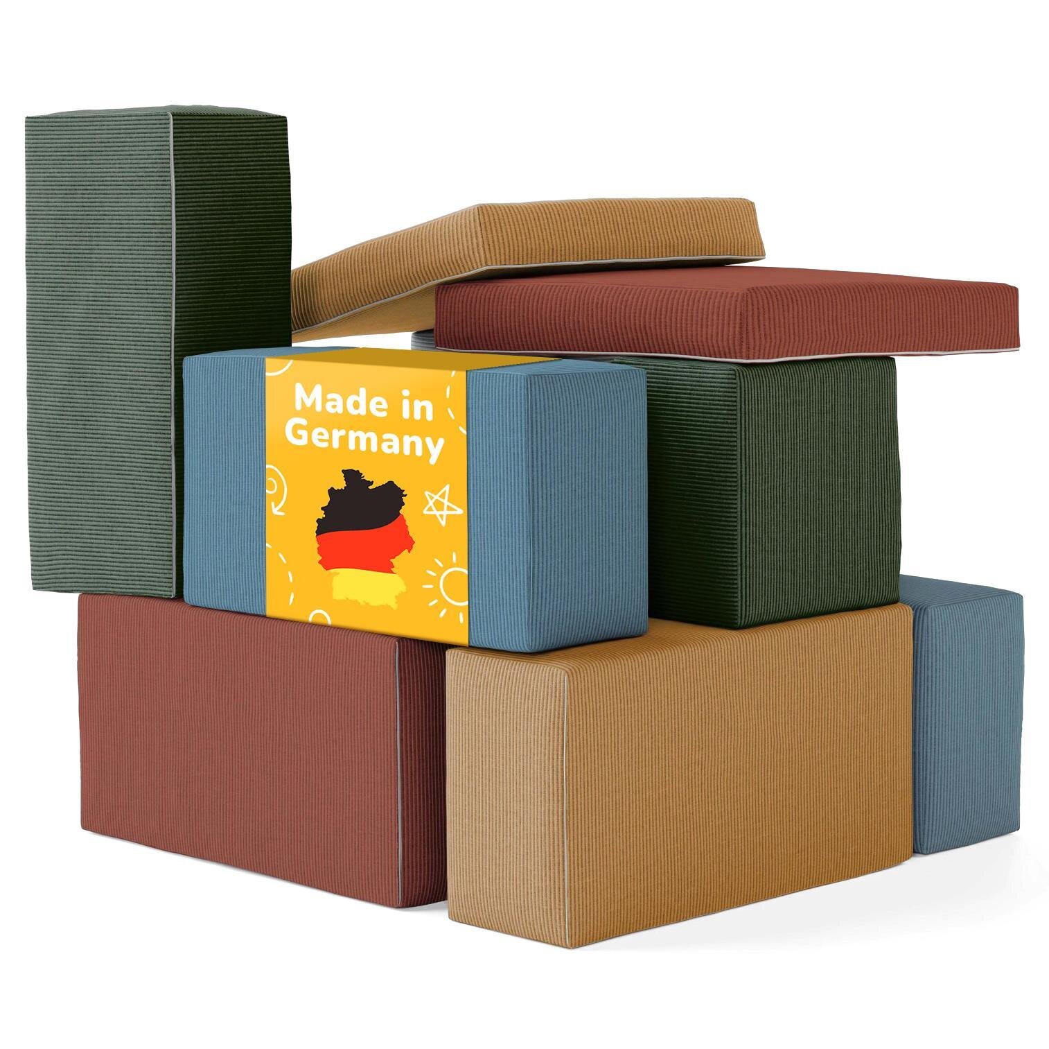 klötzis SpielSofa-Set — 10-teiliges Schaumstoff-Baustein-Set mit Cord-Bezug