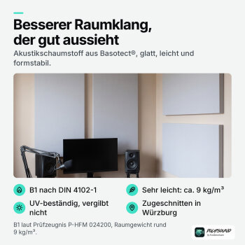 PolySound Basotect-Plattenabsorber grau 100 × 50 cm, 4 cm, ohne Montageausrüstung