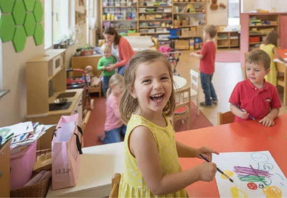 Froehliche Kinder in der KiTa mit guter Akustik