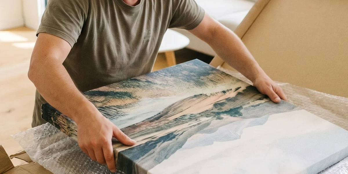Content Creator am Mikrofon in einem Heimstudio mit Akustikbild als Hintergrund
