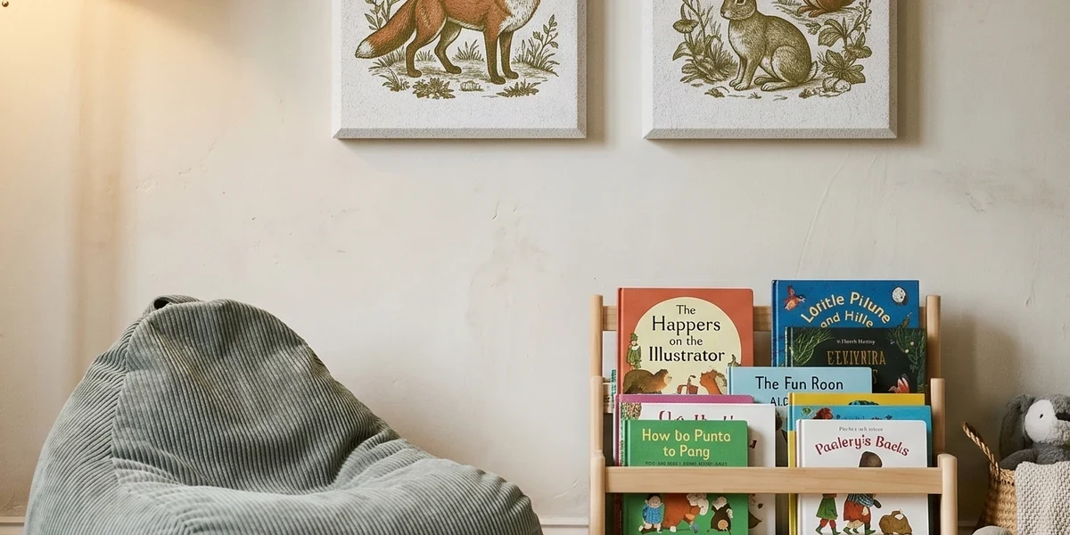 Offener Wohn-Essbereich mit großem Akustikbild über dem Sofa