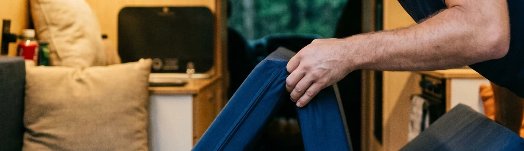 3-teilige Klappmatratze im VW Bus, halb zusammengeklappt
