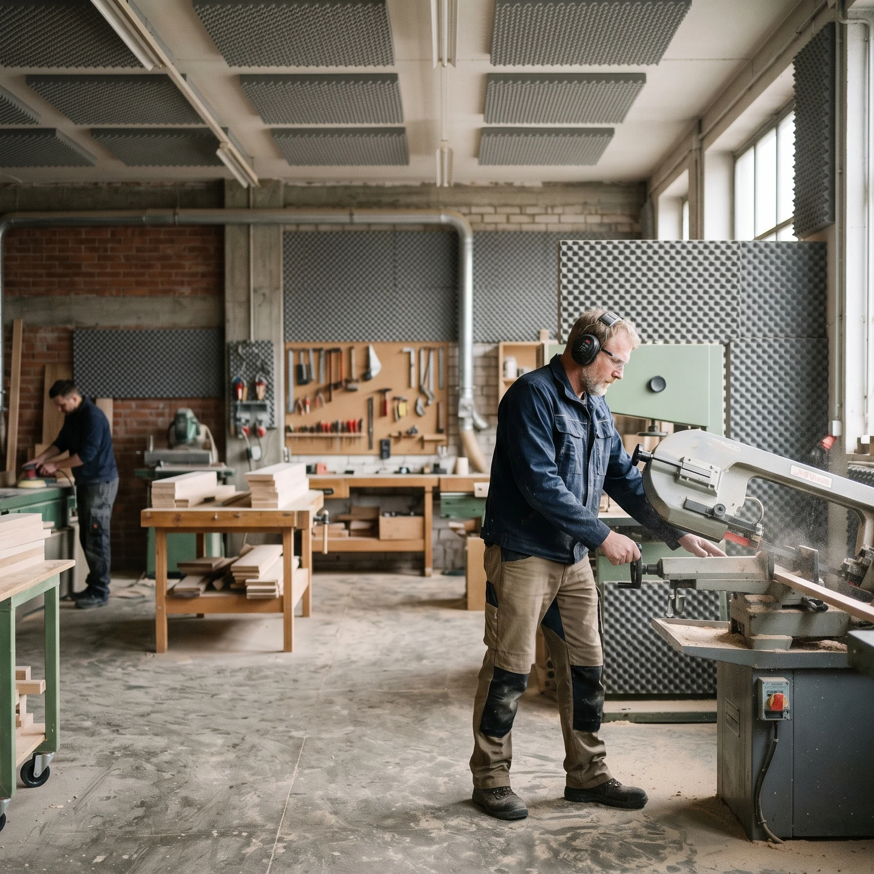 Schreinerei-Werkstatt mit Noppenschaum an der Decke